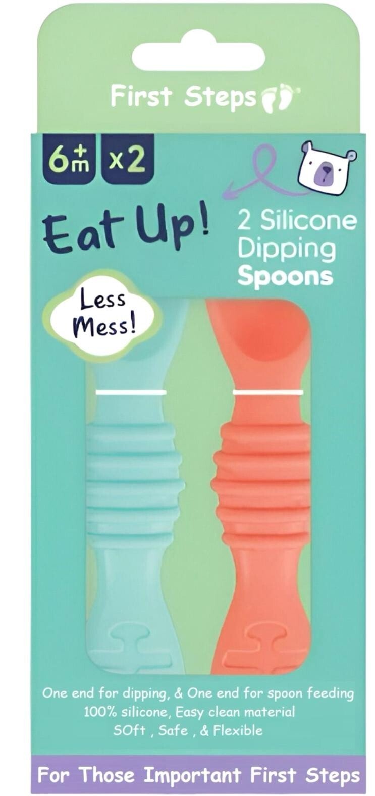 2 Pack First Steps Baby Silicone Dipping Feeding Spoon Baby Spoons BPA Free