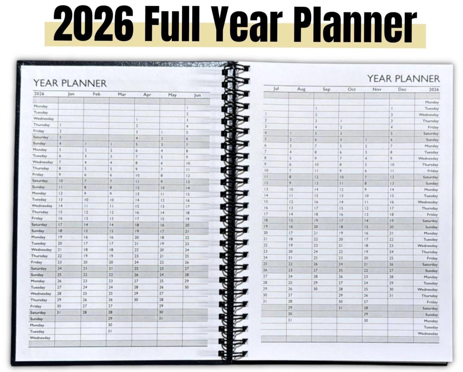 2026 Diary A5 Week to View Spiral Diary Full Year Organiser Calendar Planner