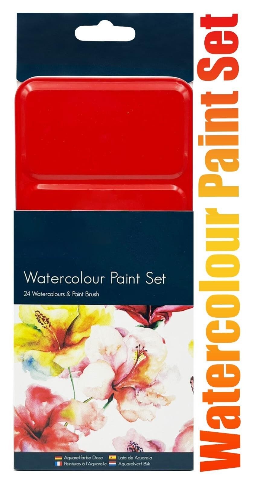 24 Artist Watercolour Art Paint Tin blocks of colour Brush With Mixing Tray Lid