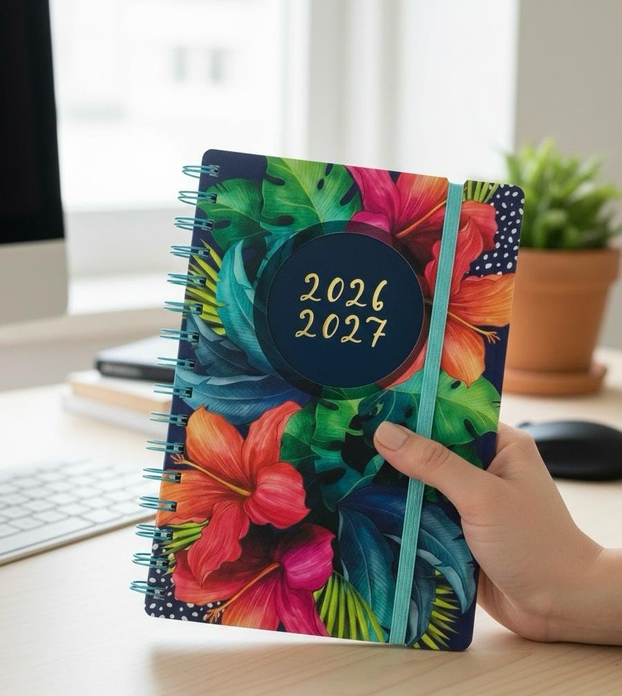 2026-2027 Academic A5 Day A Page Tropical Floral Cover Diary School Year Teacher