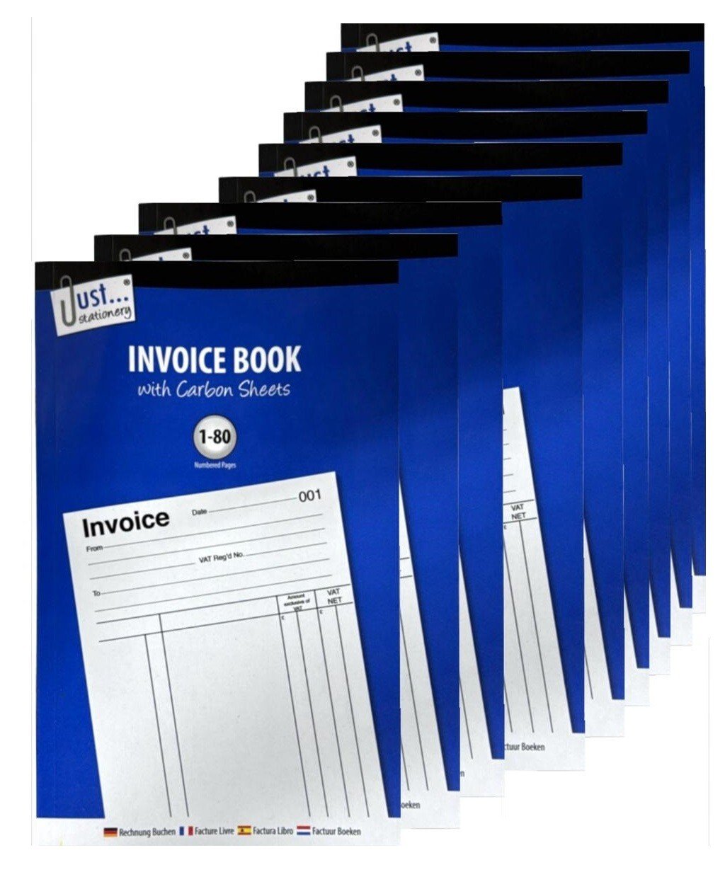 6 x Full Size Invoice Book A5 Receipt Book Pad Carbon Sheets Numbered 80 Pages
