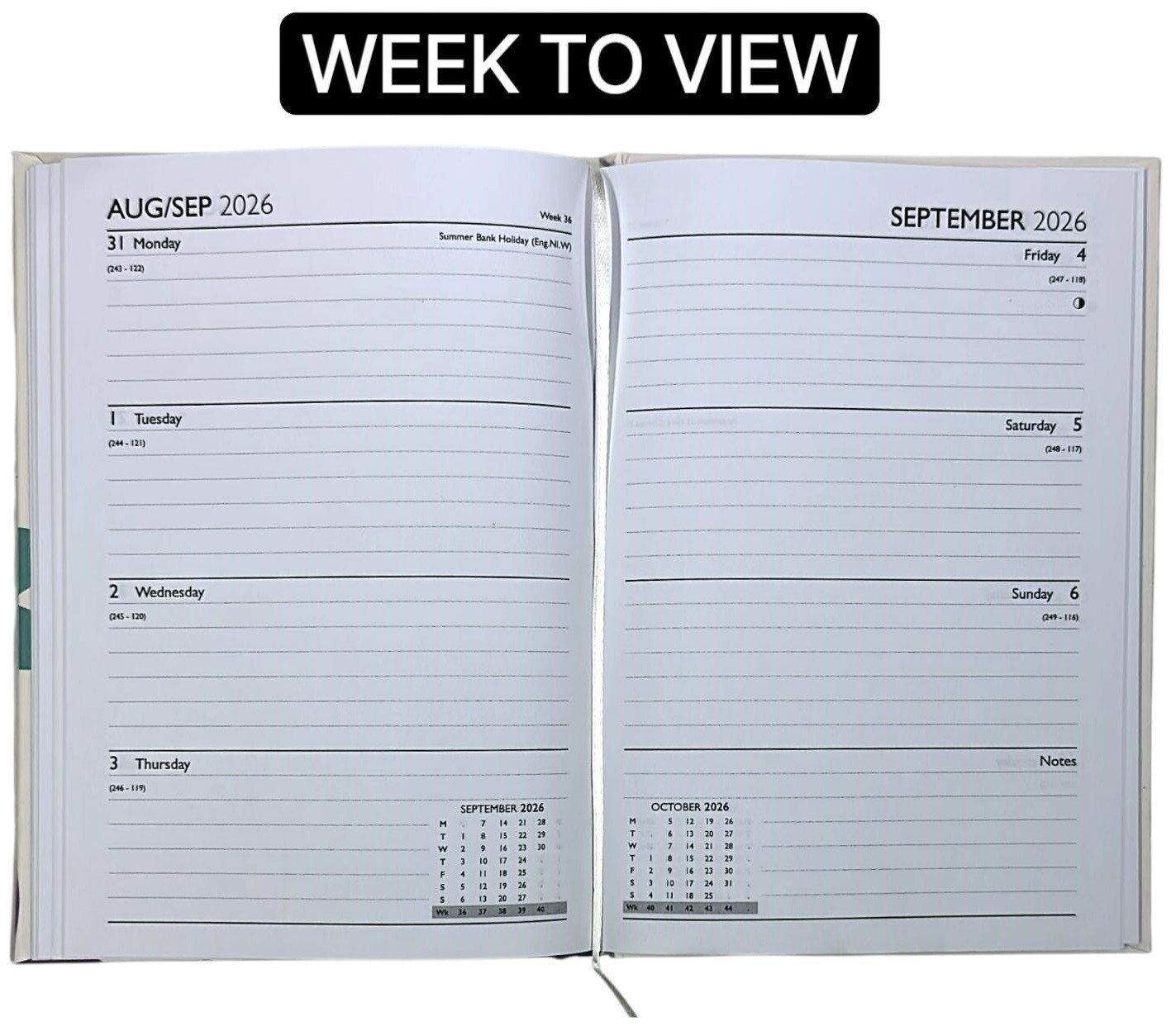 2026 diary A4/A5/A6 Page a Day/Week to View Diary Hardback Case bound Back Cover