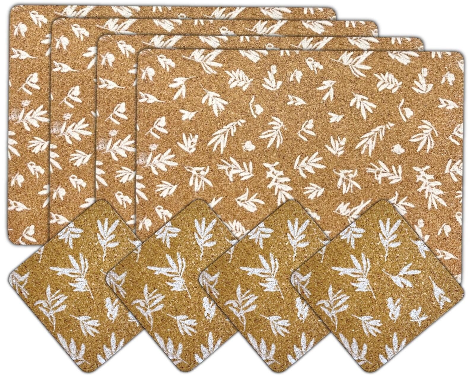 Set of 4 Placemats & Coasters Cork Table Place Settings Mats Eucalyptus Print UK