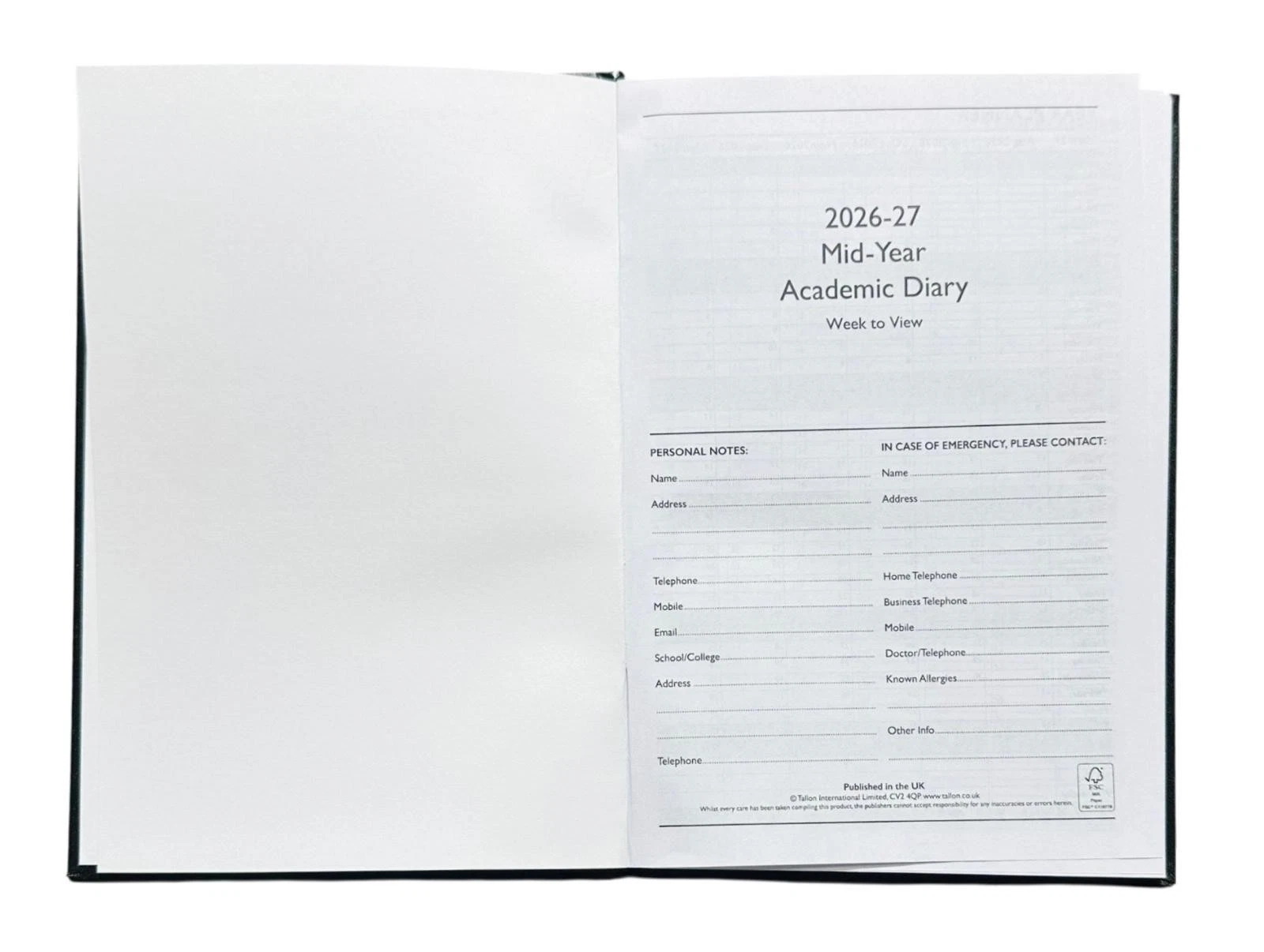 2026 / 2027 A5 - A4 Academic Mid Year Week to View Student Teacher Diary Planner