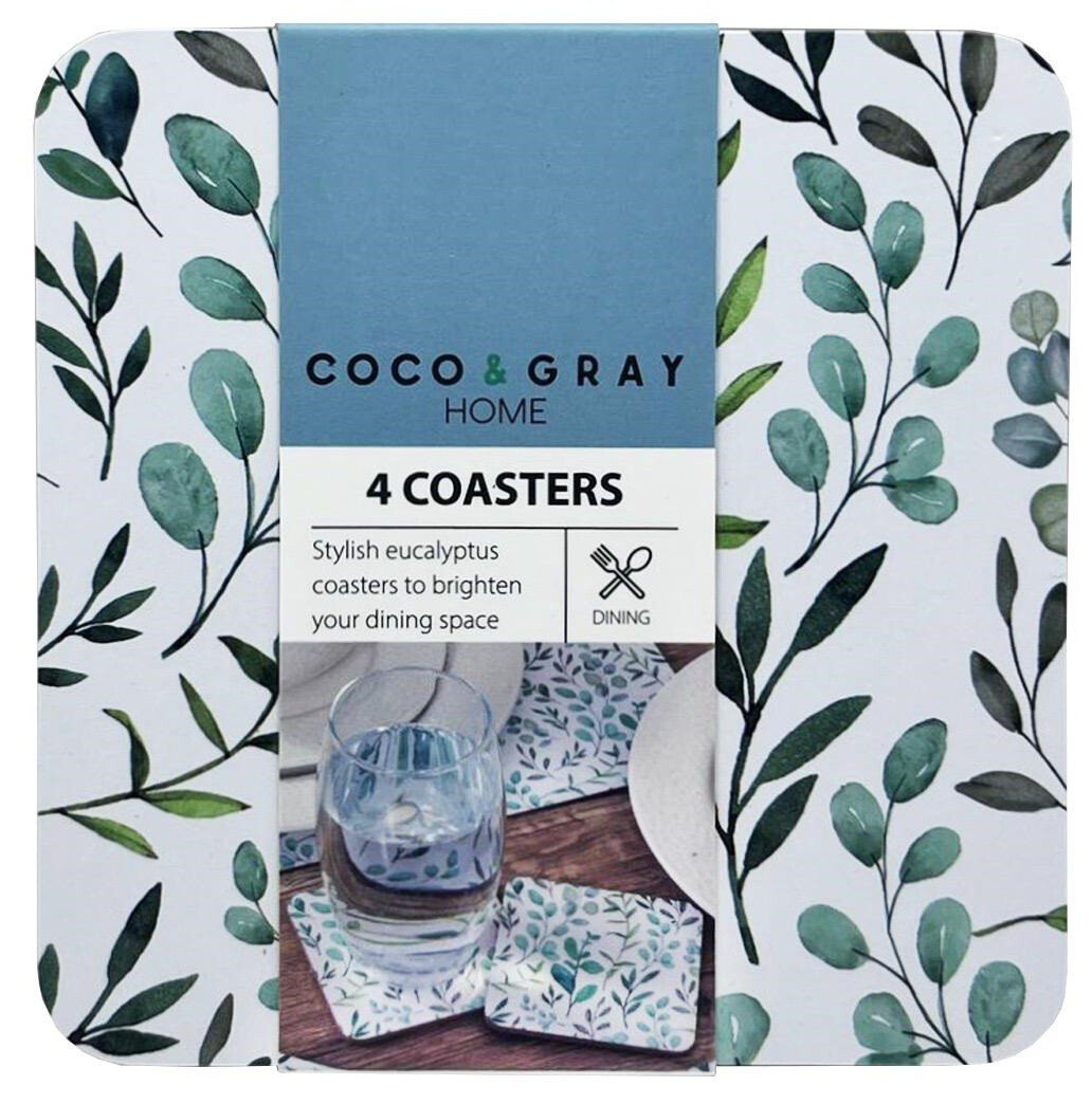 Set of 4 Placemats & Coasters Cork Table Place Settings Mats Eucalyptus Print UK