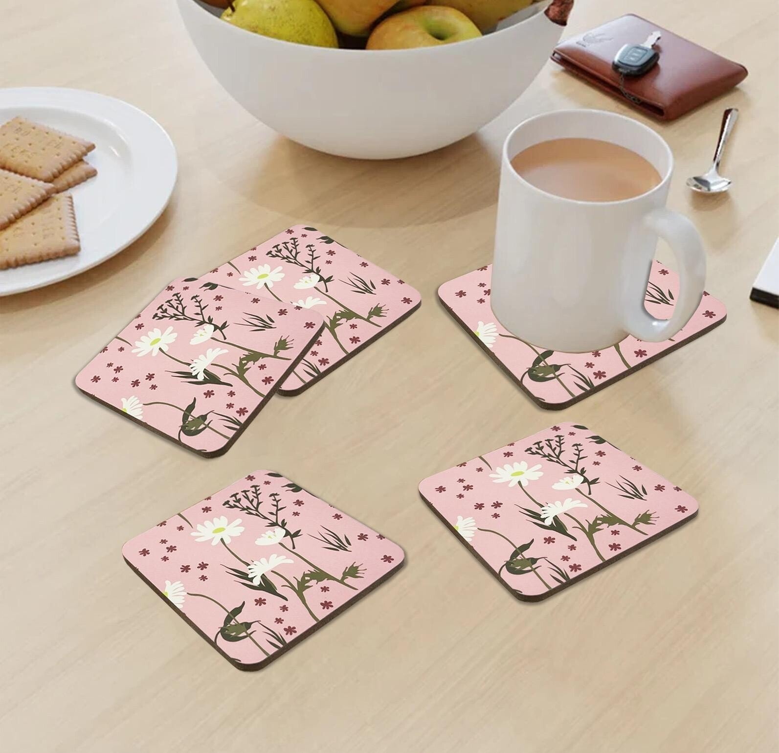 Set of 4 Placemats & Coasters Cork Table Place Settings Mats Eucalyptus Print UK