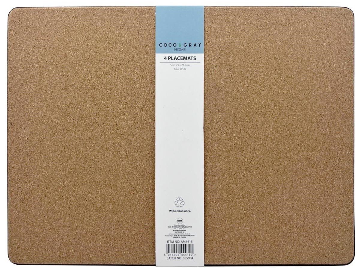 Set of 4 Placemats & Coasters Cork Table Place Settings Mats Eucalyptus Print UK