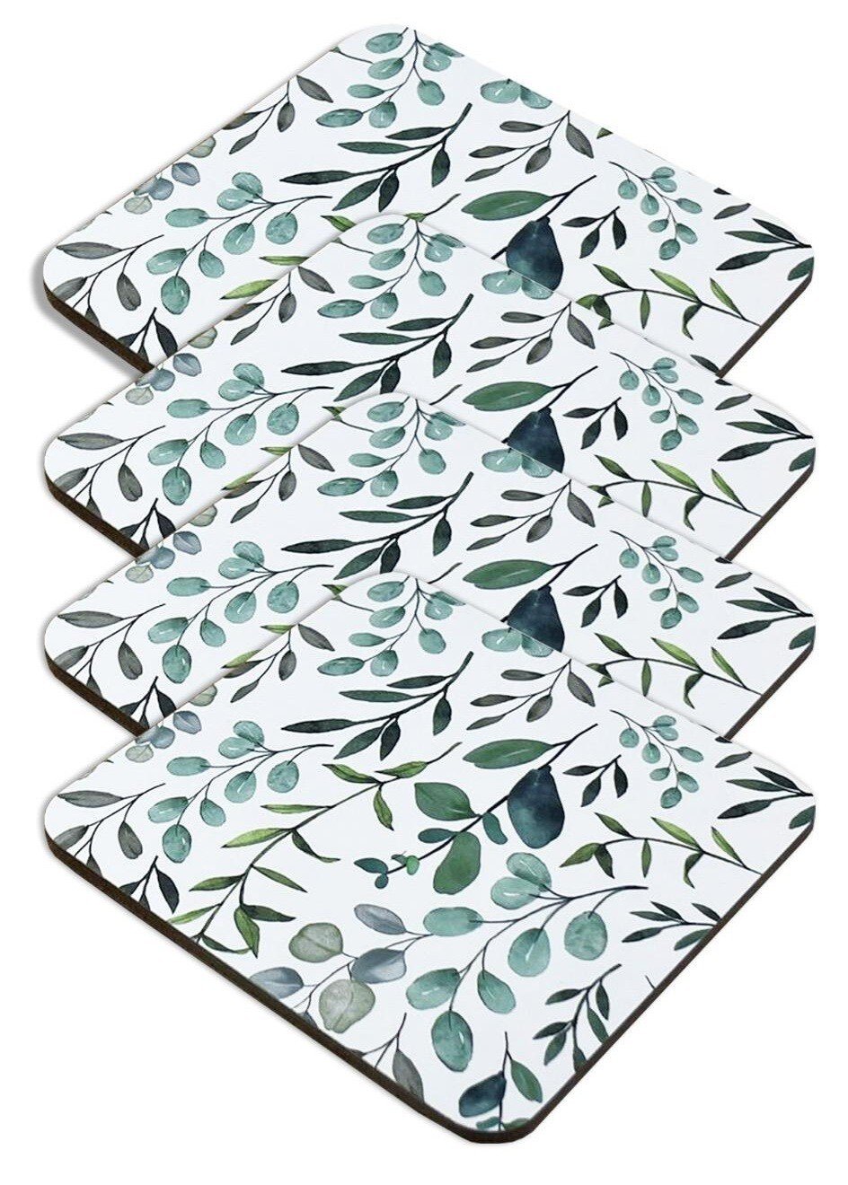 Set of 4 Placemats & Coasters Cork Table Place Settings Mats Eucalyptus Print UK