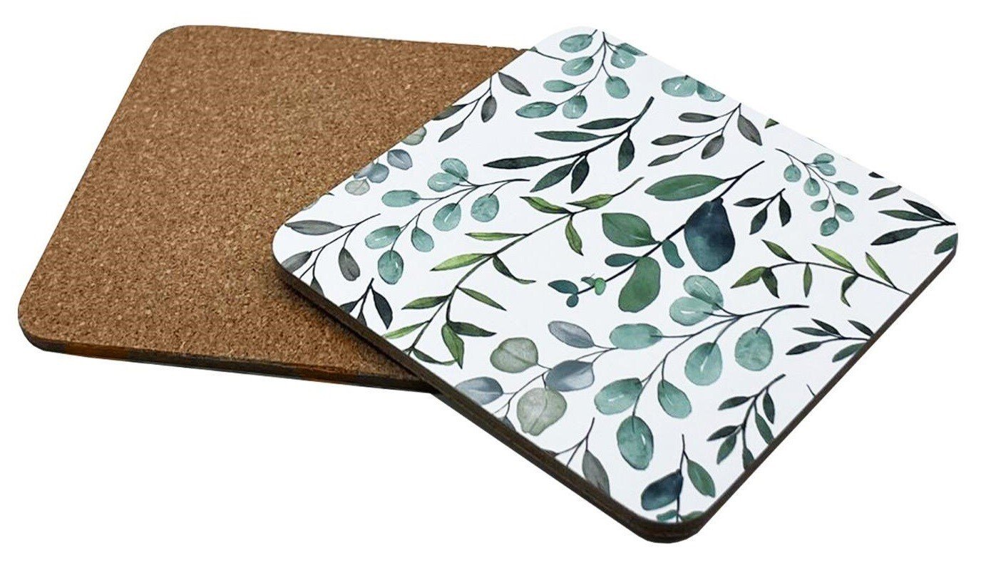 Set of 4 Placemats & Coasters Cork Table Place Settings Mats Eucalyptus Print UK
