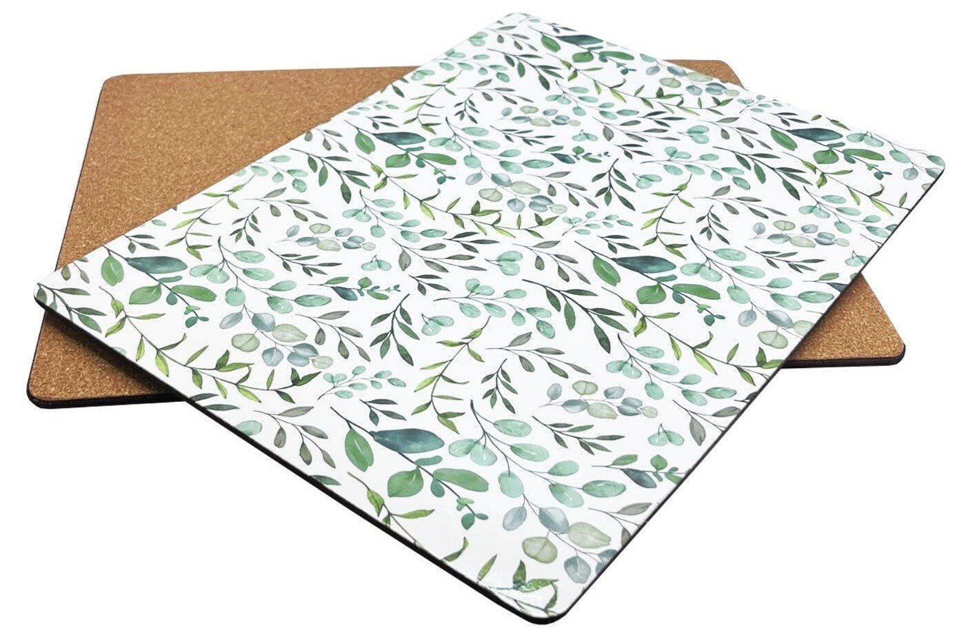 Set of 4 Placemats & Coasters Cork Table Place Settings Mats Eucalyptus Print UK