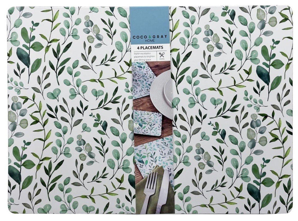 Set of 4 Placemats & Coasters Cork Table Place Settings Mats Eucalyptus Print UK