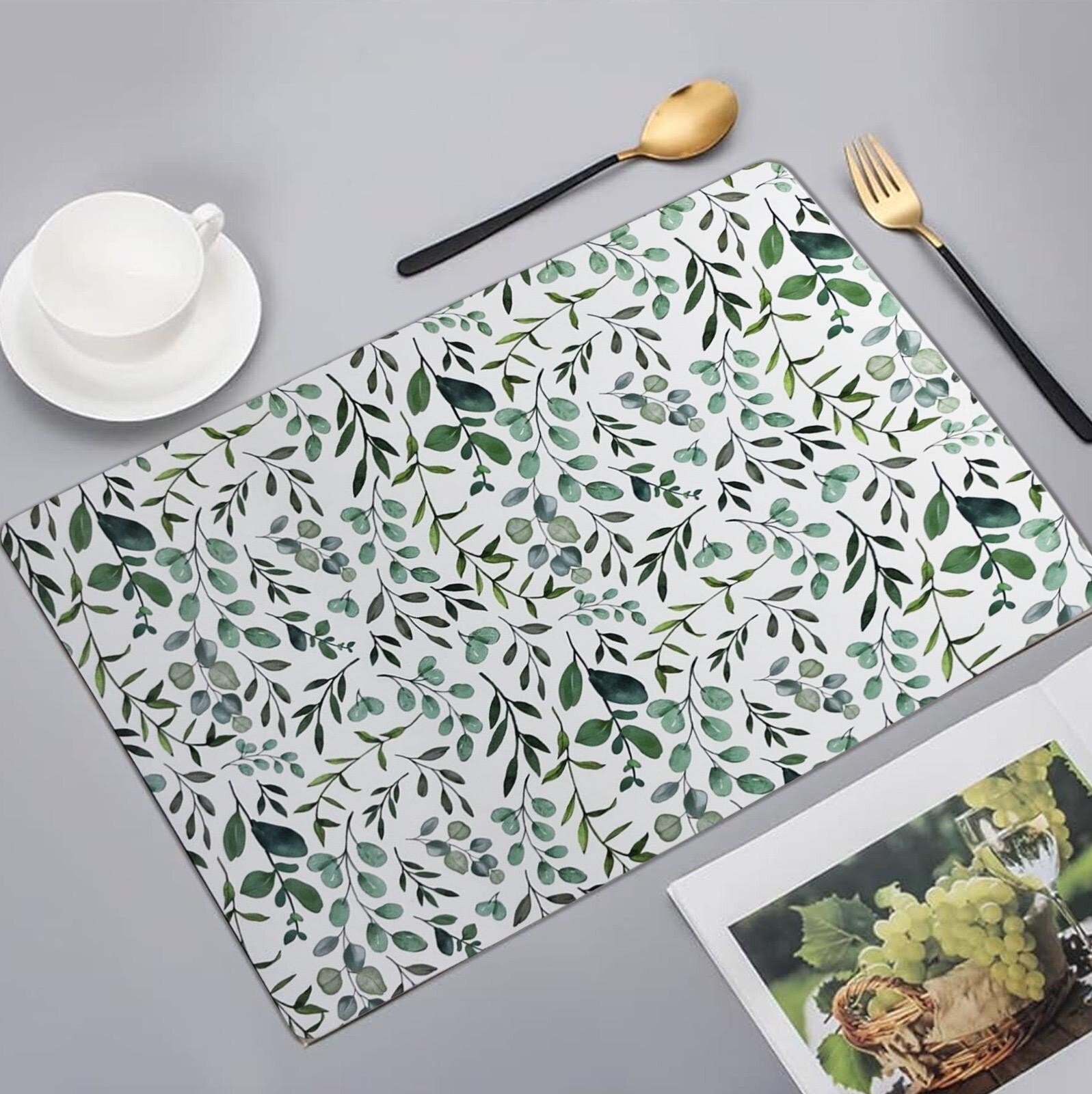 Set of 4 Placemats & Coasters Cork Table Place Settings Mats Eucalyptus Print UK