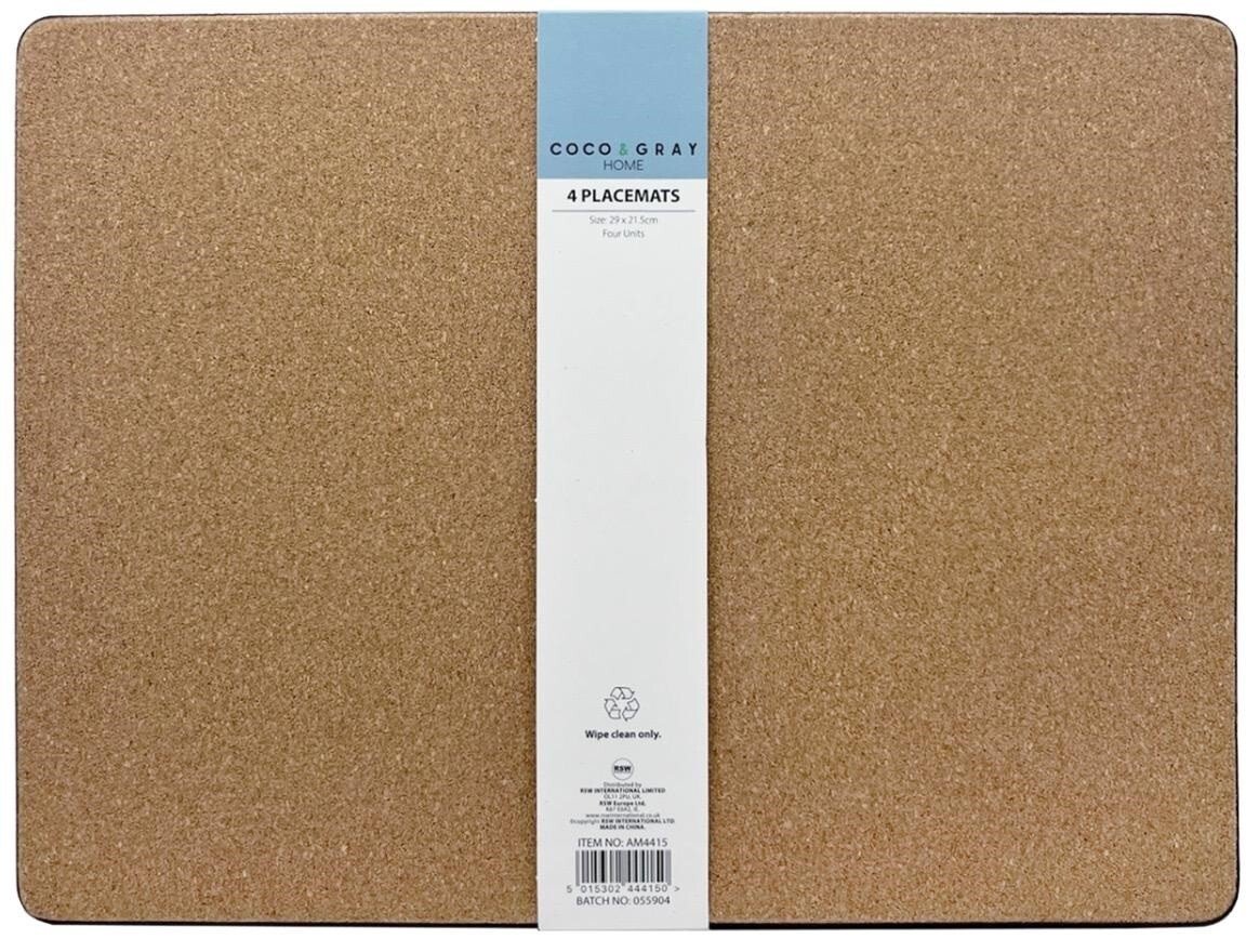 Set of 4 Placemats & Coasters Cork Table Place Settings Mats Eucalyptus Print UK