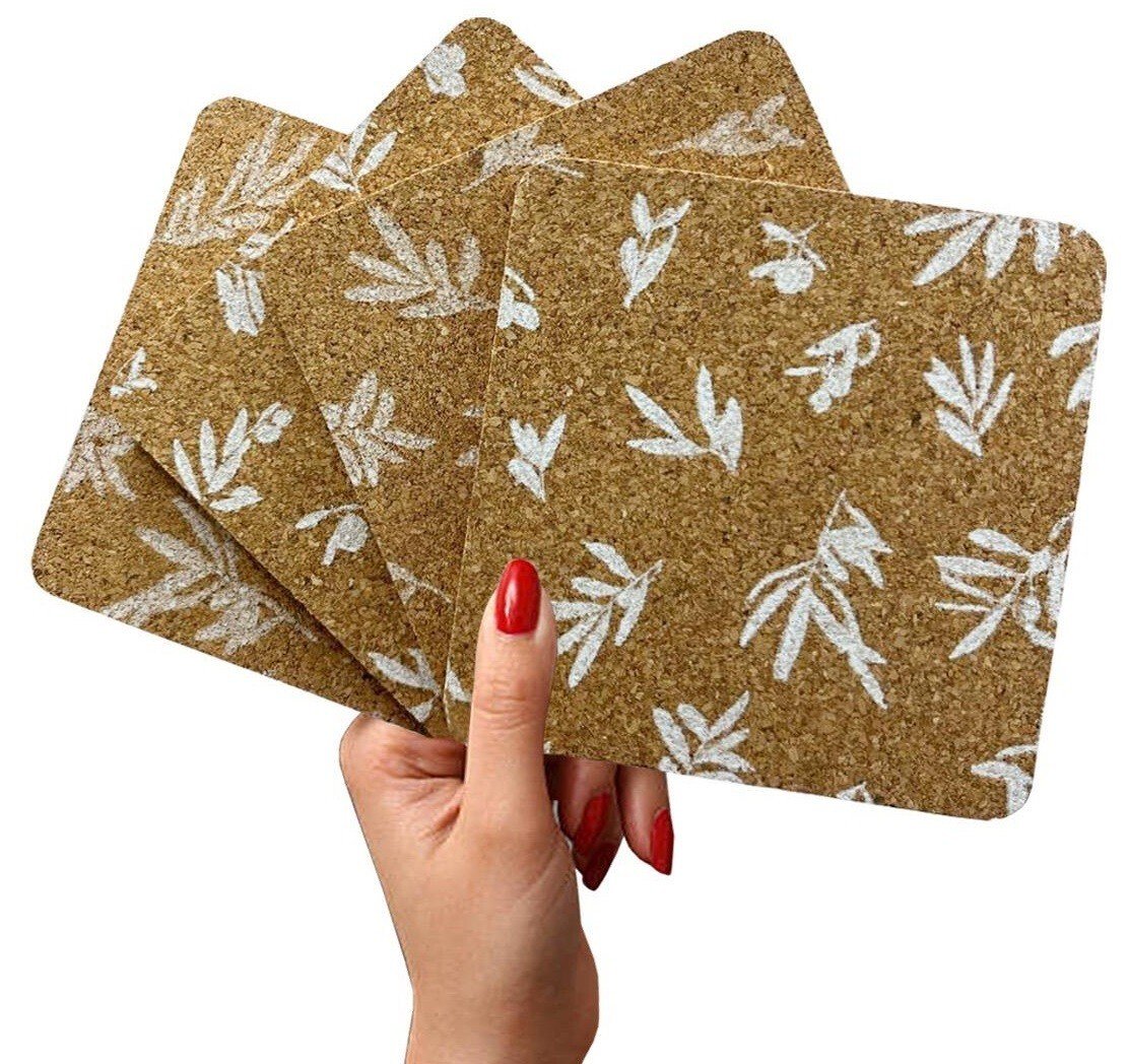 Set of 4 Placemats & Coasters Cork Table Place Settings Mats Eucalyptus Print UK