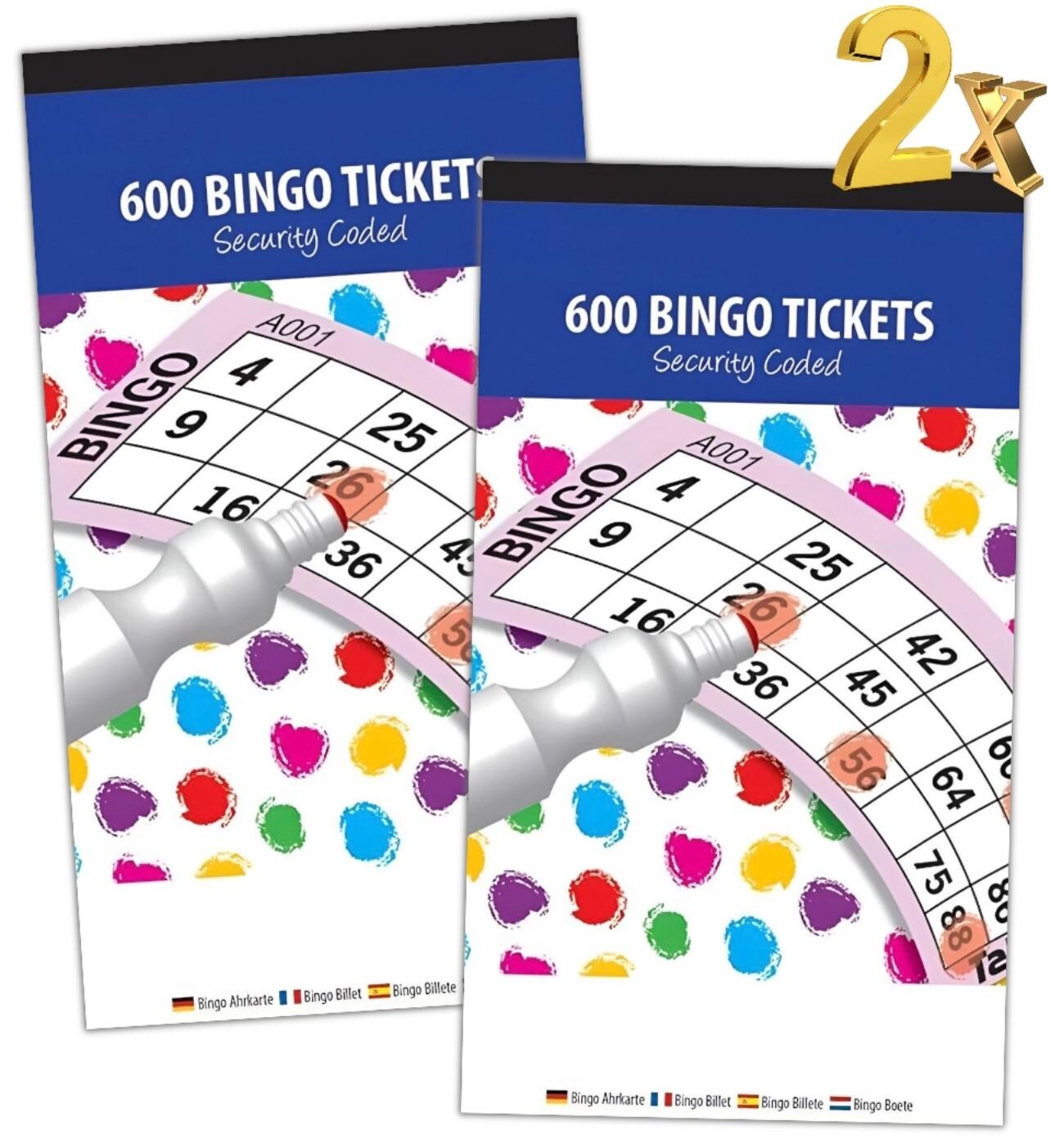 2 x Jumbo Bingo Book Pad of 600 Tickets 6 To View All Colours Security Coded