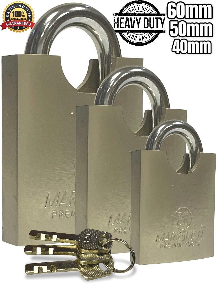 HIGH SECURITY CLOSED SHACKLE PADLOCK 40/50/60mm Door Lock Heavy Duty Steel 3Keys