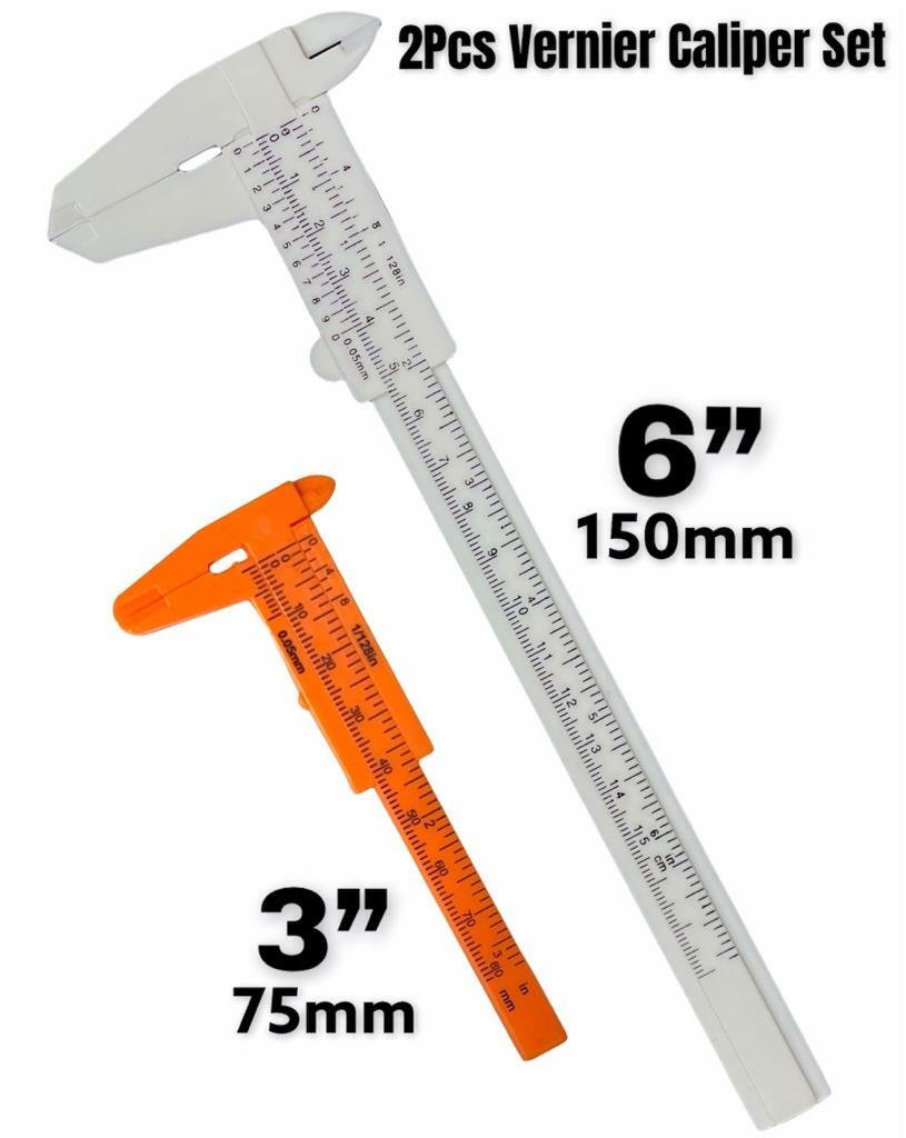 2 Pcs 6”/ 3” Plastic Vernier Calliper Set Gauge Micrometer Measuring Tool Ruler