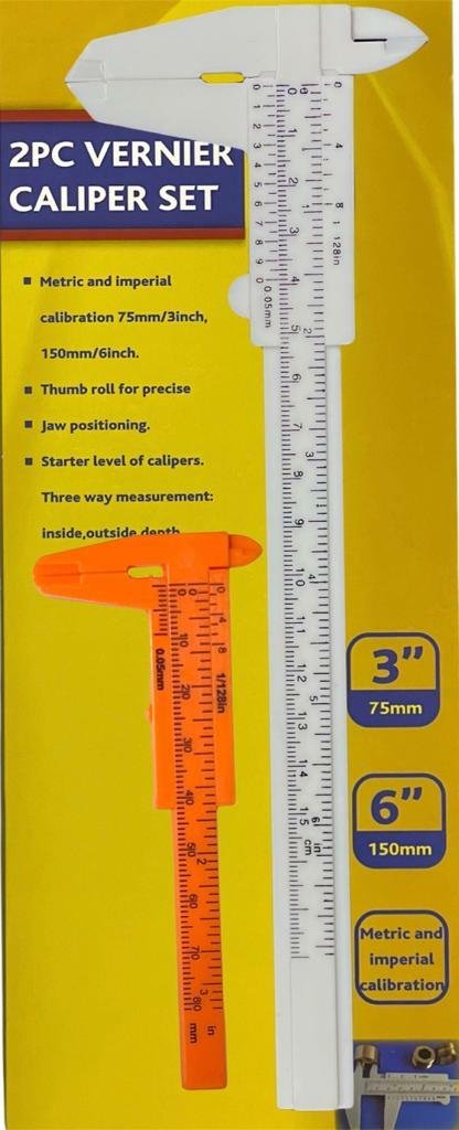 2 Pcs 6”/ 3” Plastic Vernier Calliper Set Gauge Micrometer Measuring Tool Ruler