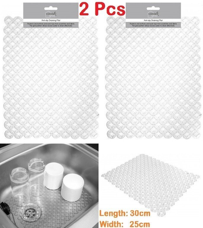 2 Sink Draining Mat Anti Slip Drainer Scratch Protector Liner Clear Kitchen Tidy