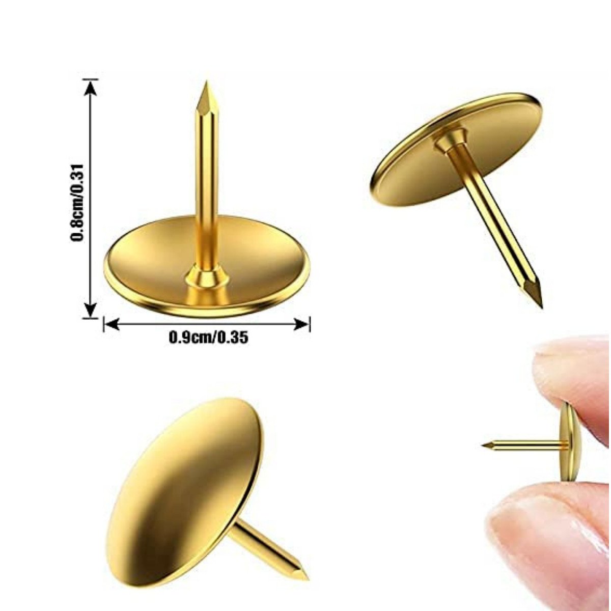 280 Brass Drawing Pins - Strong Head Push Cork Board Thumb Tacks Boxed