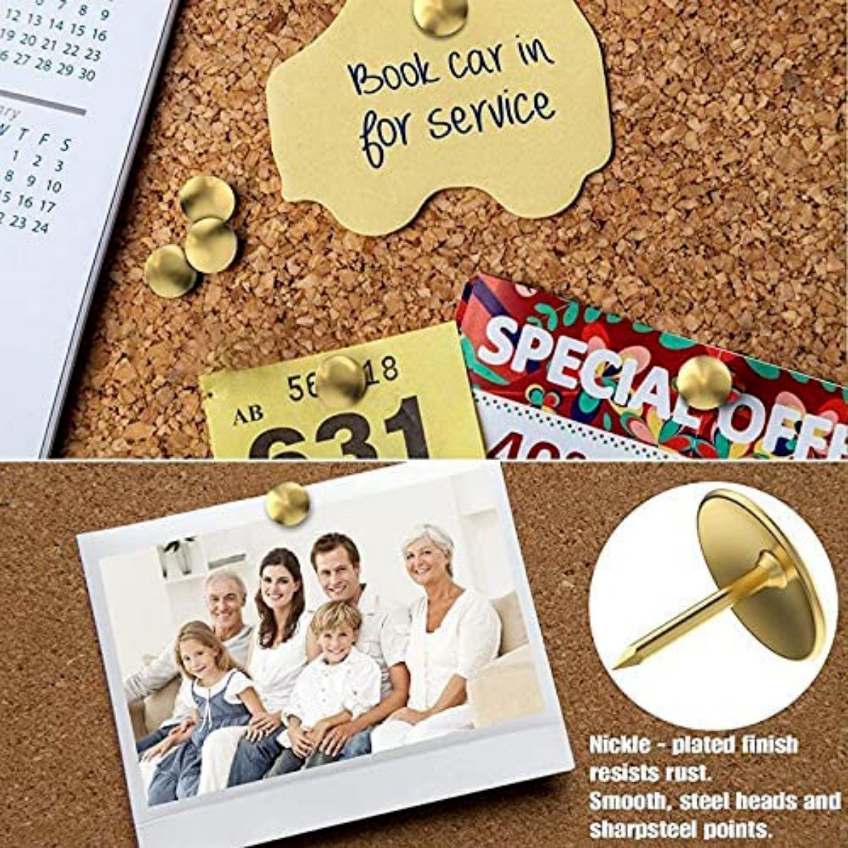 280 Brass Drawing Pins - Strong Head Push Cork Board Thumb Tacks Boxed