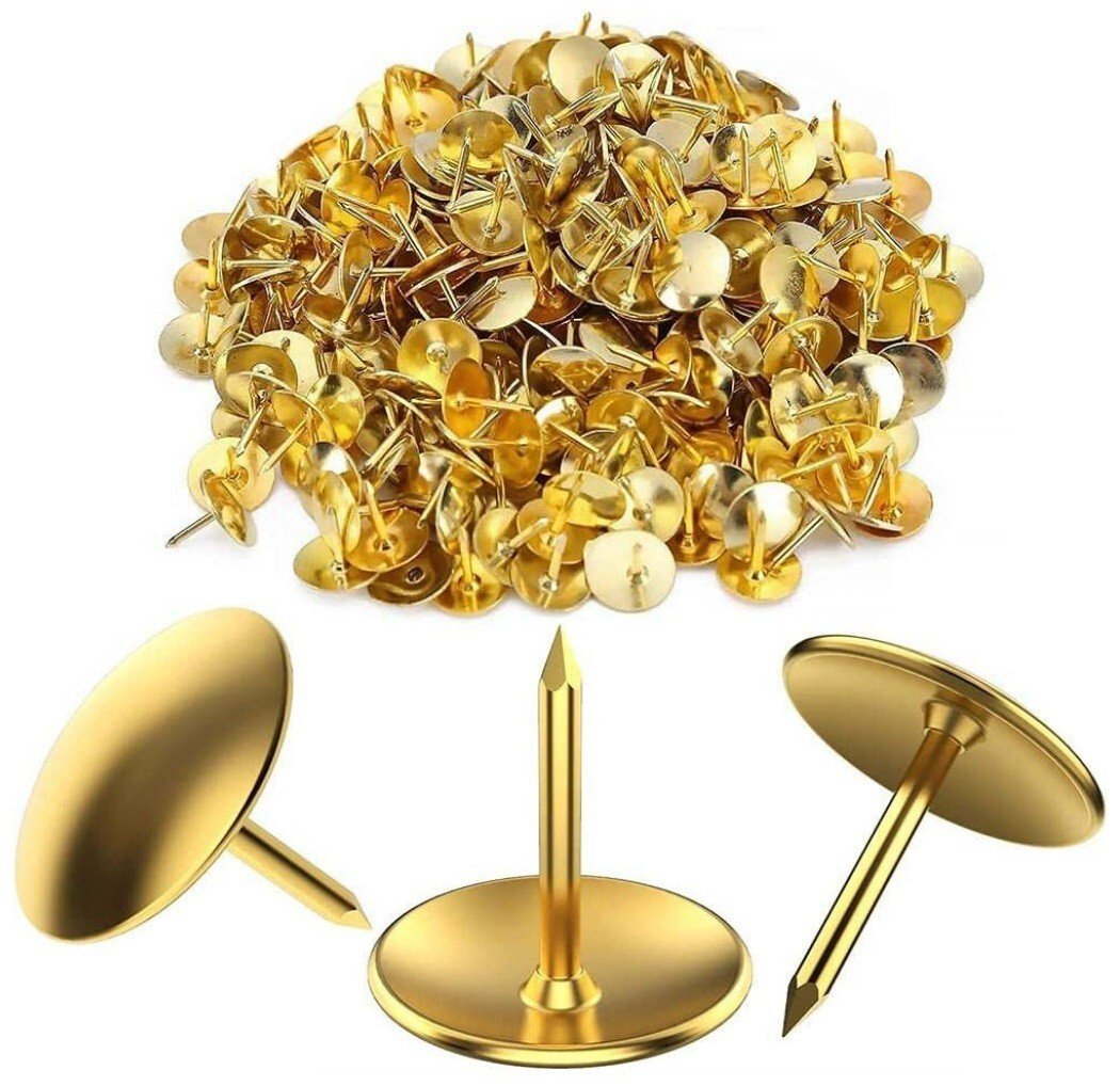280 Brass Drawing Pins - Strong Head Push Cork Board Thumb Tacks Boxed