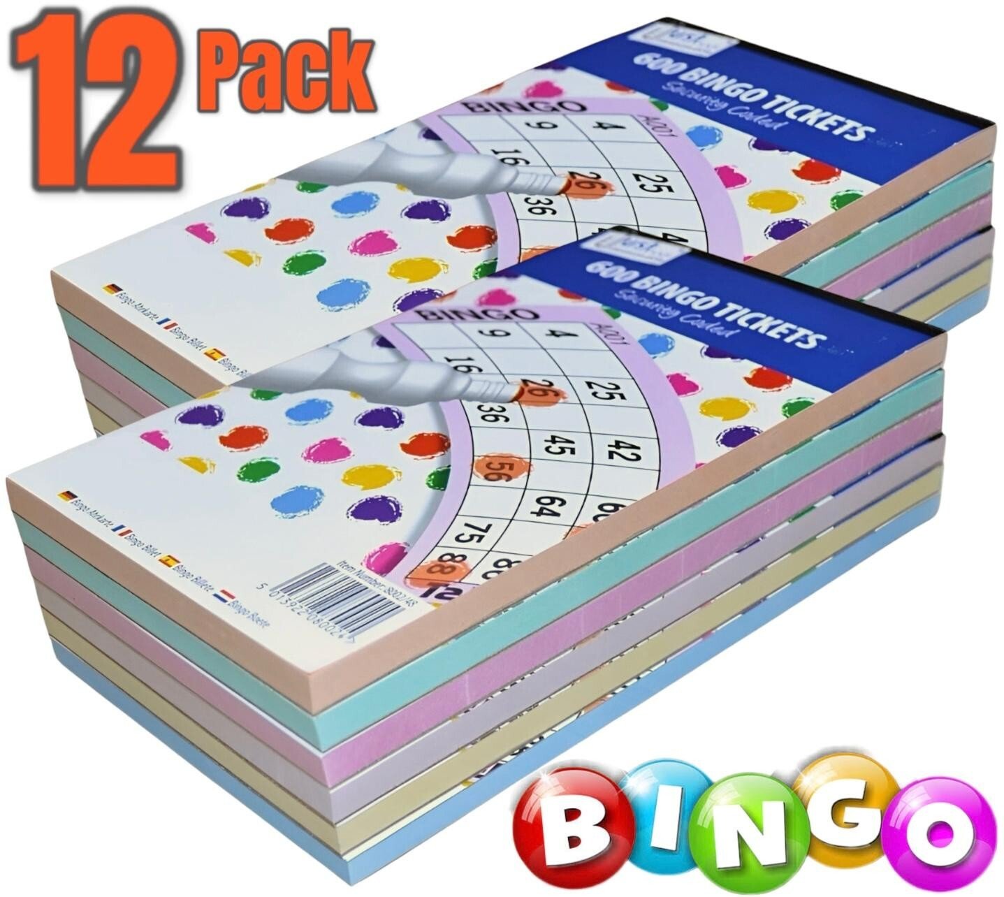 12 x Jumbo Bingo Flyers Tickets Pad Of 600 6 To View, All Colours 1-90 sheets