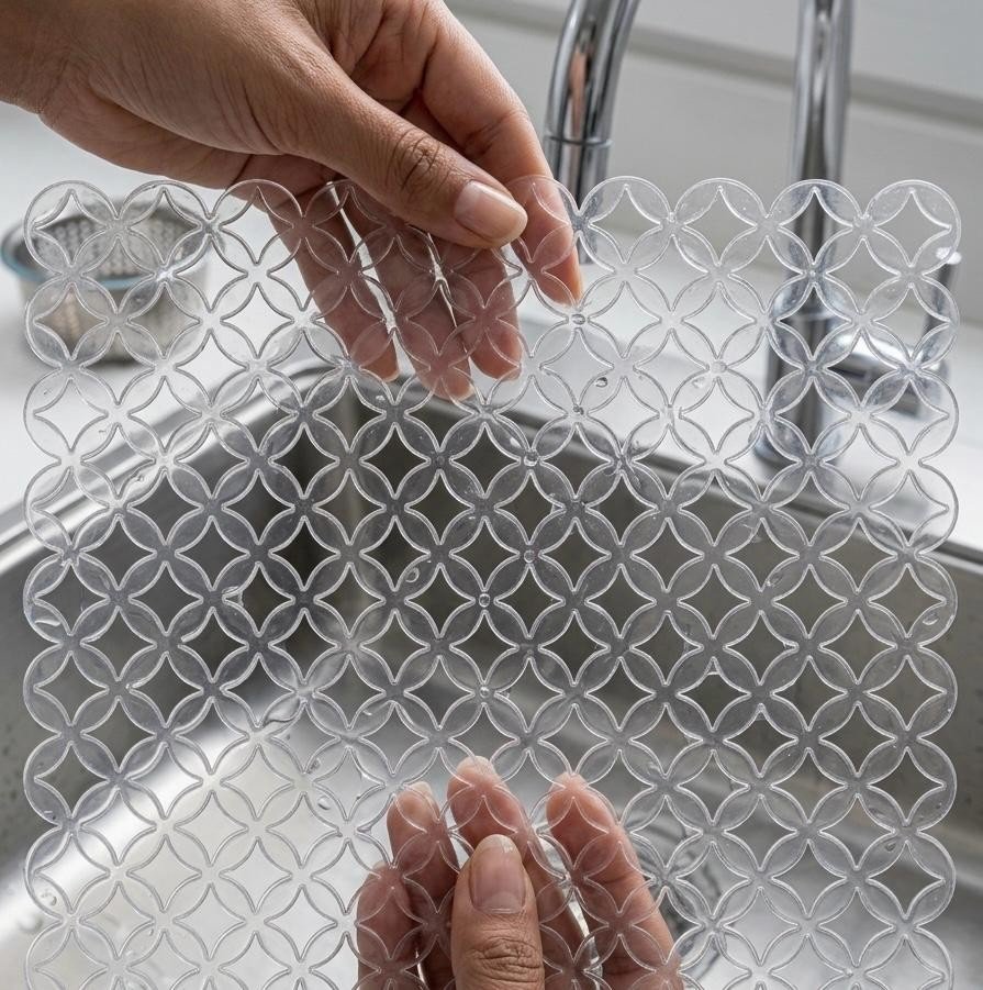 2 Sink Draining Mat Anti Slip Drainer Scratch Protector Liner Clear Kitchen Tidy