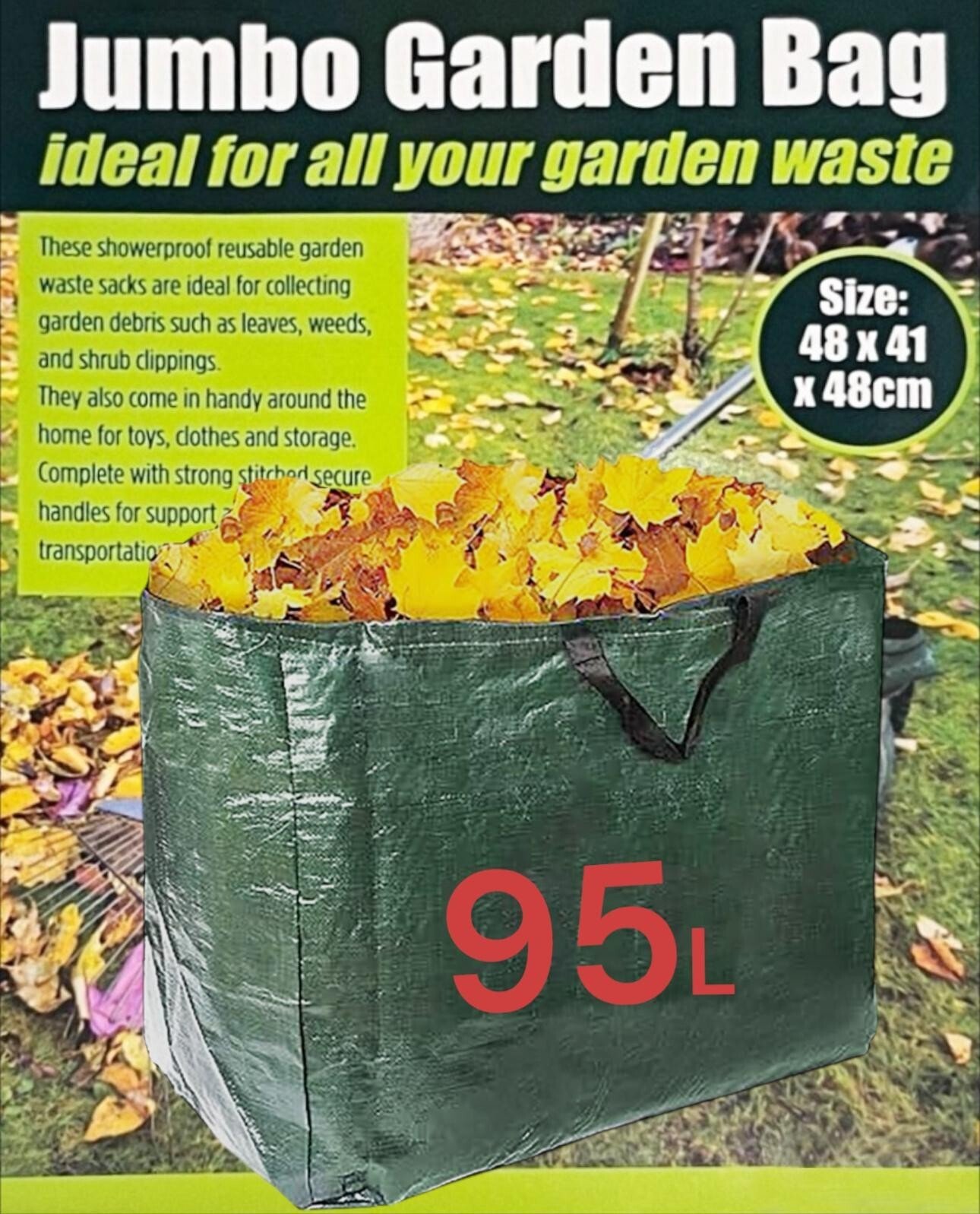 95L Garden Waste Bags Heavy Duty Large Refuse Storage Sacks Strong Handles UK