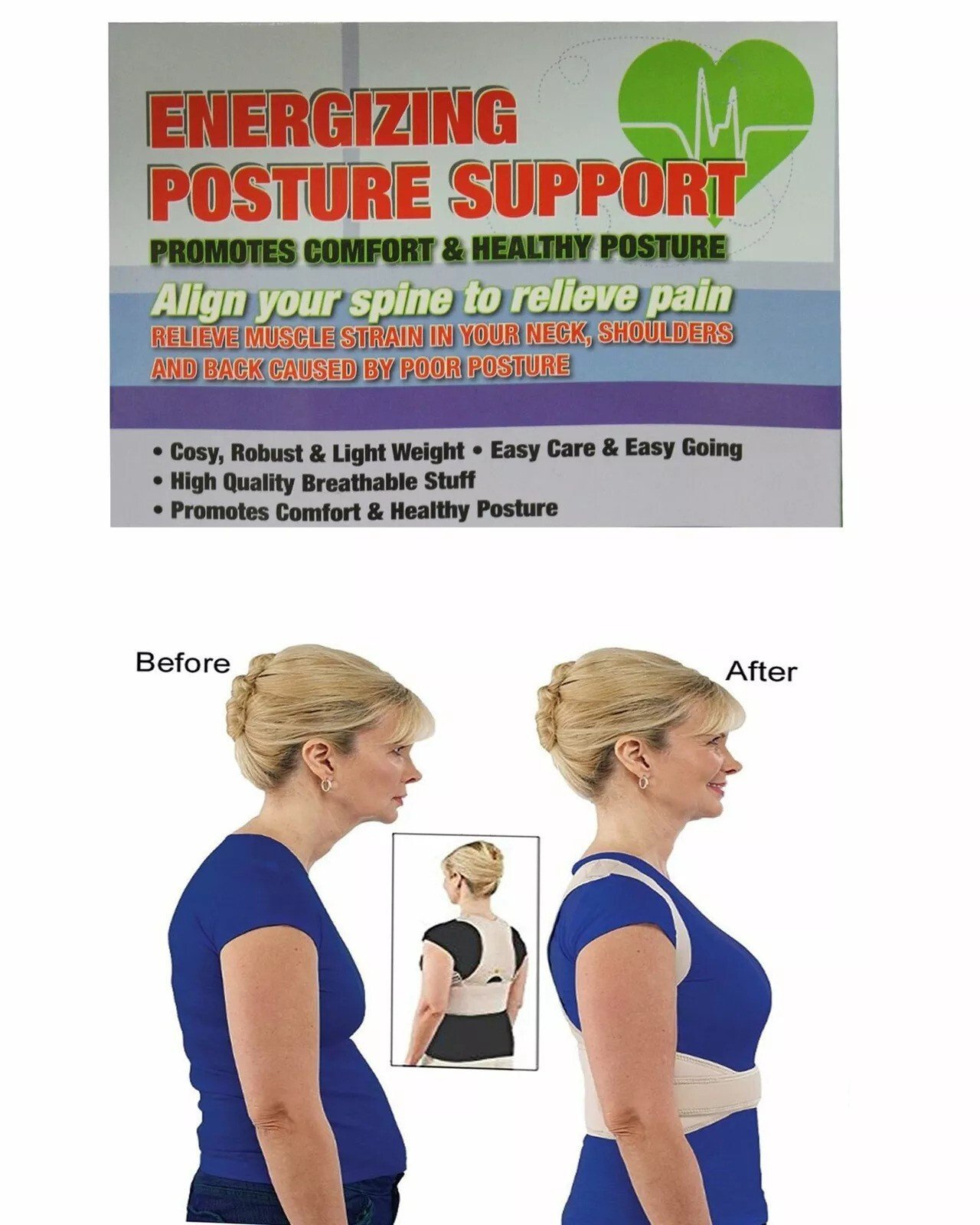 Neoprene Magnetic Posture Corrector Bad Back Lumbar Shoulder Support Belt Brace