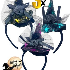 3 x Adult Witches Hat Black Witch Hat with Veil Halloween Fancy Dress Accessory