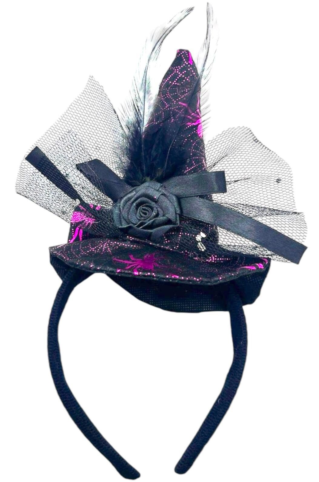 3 x Adult Witches Hat Black Witch Hat with Veil Halloween Fancy Dress Accessory