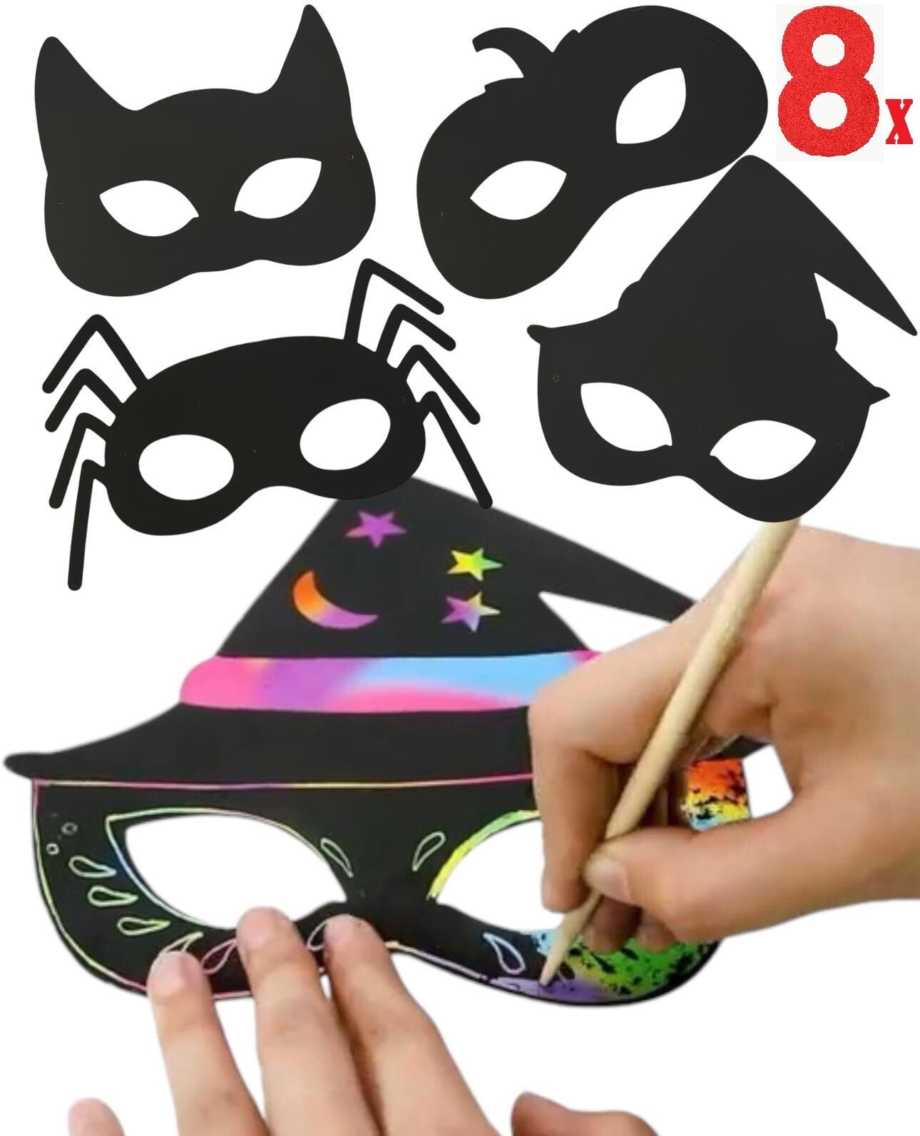 Scratch Your Own Halloween Face Masks Superhero Pumpkin Craft Kit Kids Party Fun