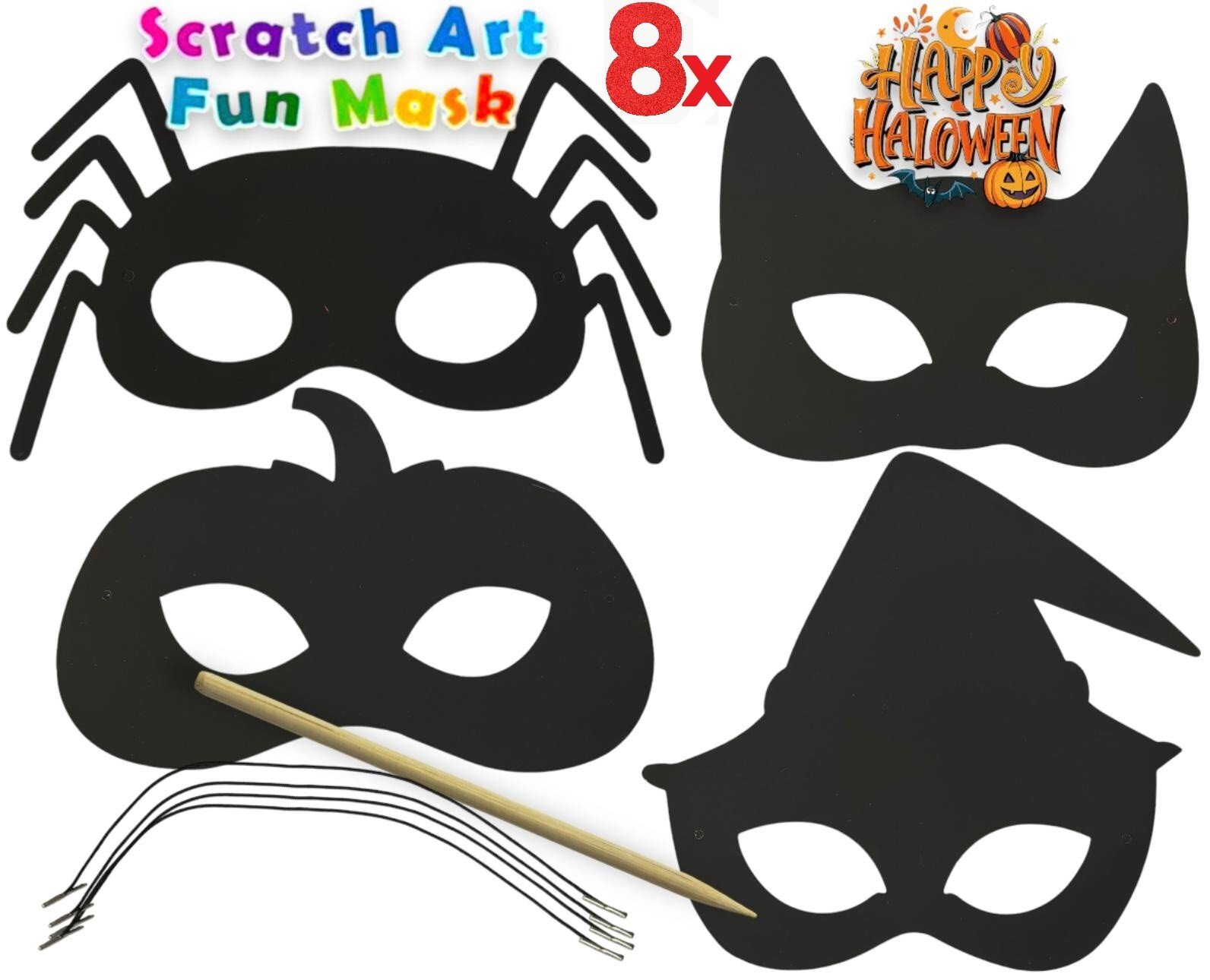 Scratch Your Own Halloween Face Masks Superhero Pumpkin Craft Kit Kids Party Fun