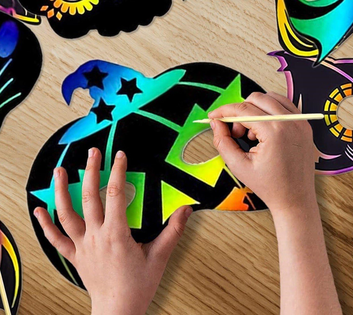 Scratch Your Own Halloween Face Masks Superhero Pumpkin Craft Kit Kids Party Fun