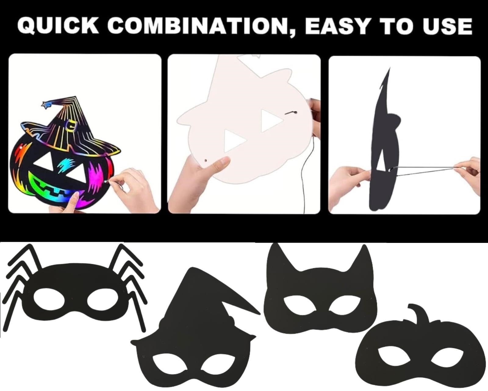 Scratch Your Own Halloween Face Masks Superhero Pumpkin Craft Kit Kids Party Fun