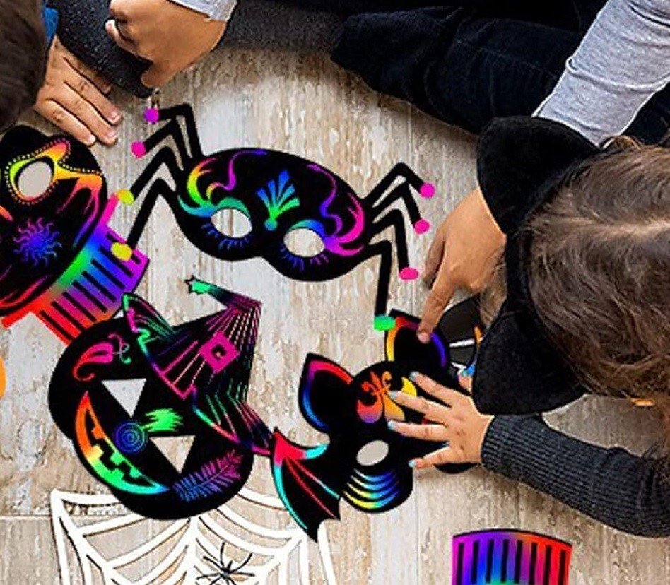 Scratch Your Own Halloween Face Masks Superhero Pumpkin Craft Kit Kids Party Fun