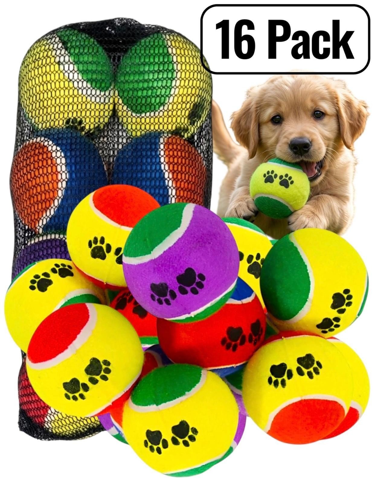 16 Pack Pet Tennis Balls Dog Puppy Fetch Throwing Outdoor Catch Play Training UK