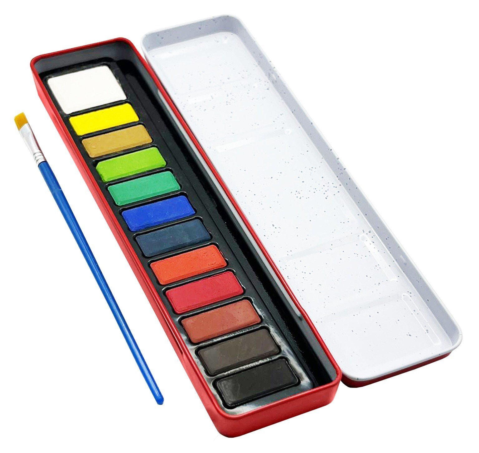 12 Artist Watercolour Art Paint Tin blocks of colour Brush With Mixing Tray Lid