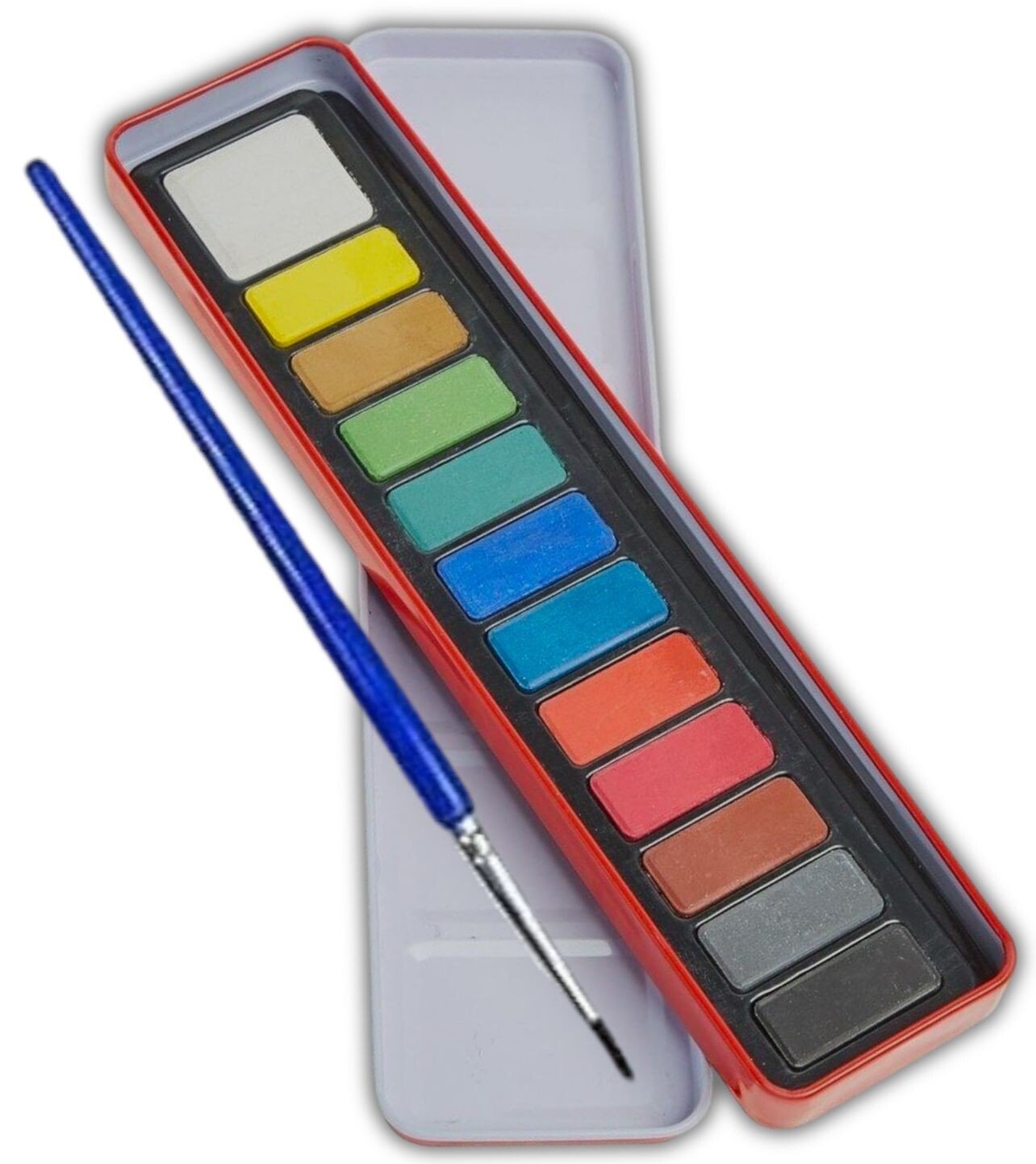 12 Artist Watercolour Art Paint Tin blocks of colour Brush With Mixing Tray Lid