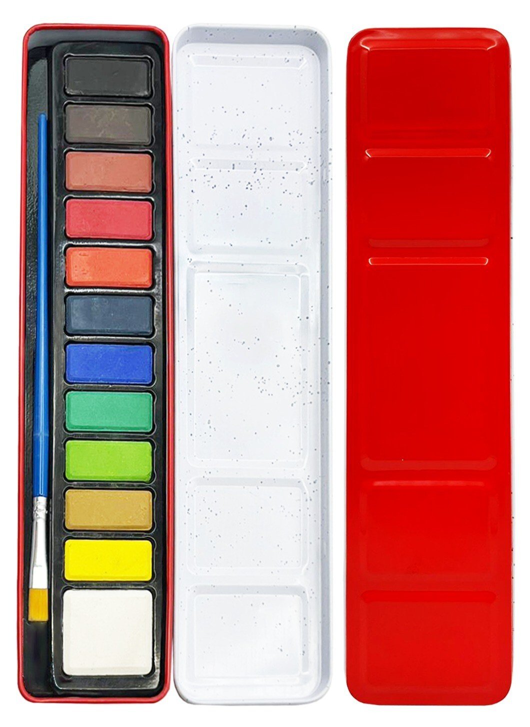 12 Artist Watercolour Art Paint Tin blocks of colour Brush With Mixing Tray Lid