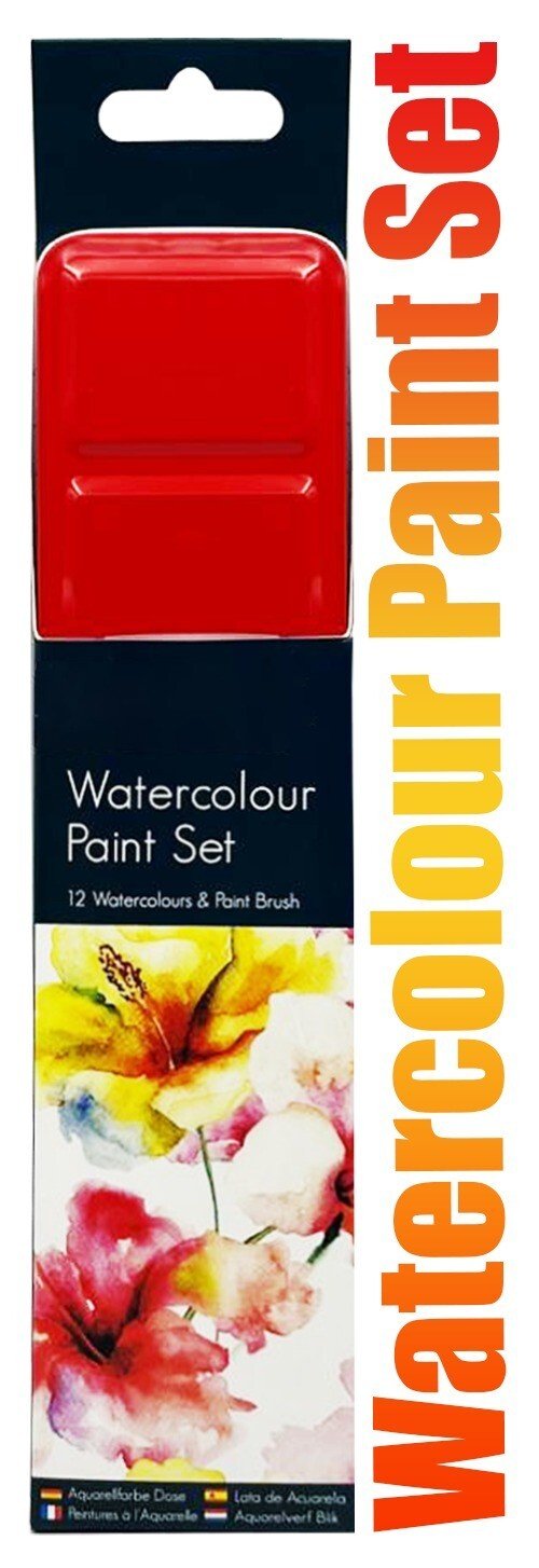 12 Artist Watercolour Art Paint Tin blocks of colour Brush With Mixing Tray Lid