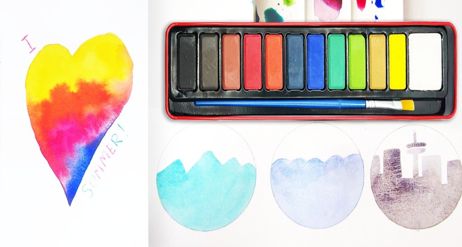 12 Artist Watercolour Art Paint Tin blocks of colour Brush With Mixing Tray Lid