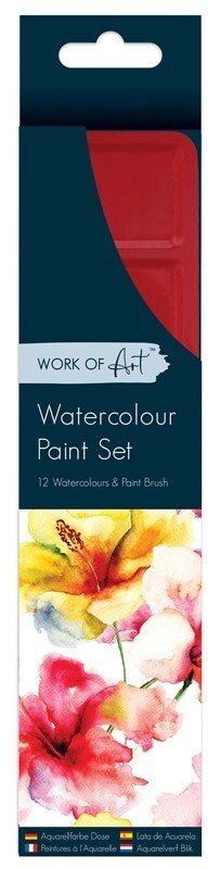 12 Artist Watercolour Art Paint Tin blocks of colour Brush With Mixing Tray Lid