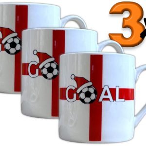 (St George’s Flag) Ceramic Coffee Cup Mug Football Santa Hat Chunky Mug- 3 PACK