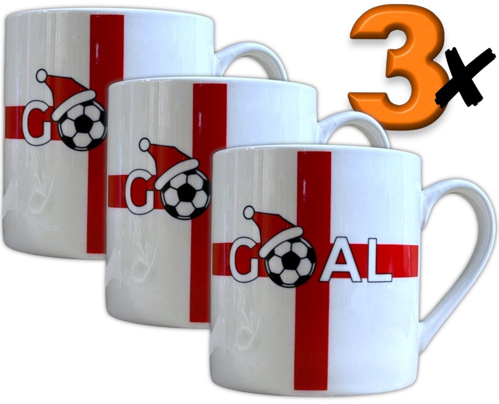 (St George's Flag) Ceramic Coffee Cup Mug Football Santa Hat Chunky Mug- 3 PACK