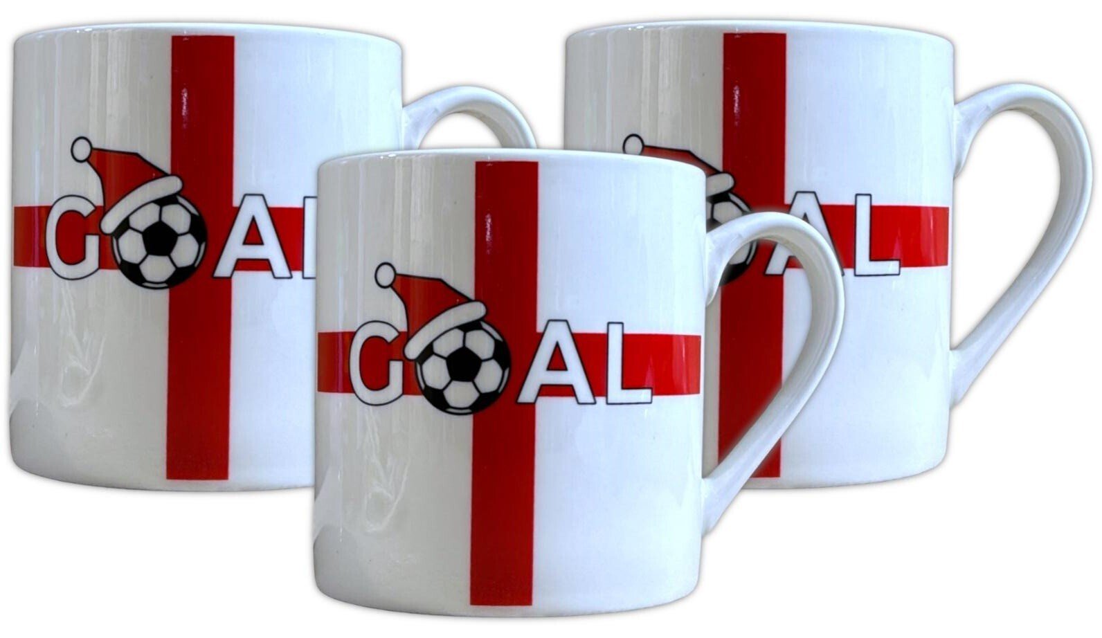 (St George's Flag) Ceramic Coffee Cup Mug Football Santa Hat Chunky Mug- 3 PACK