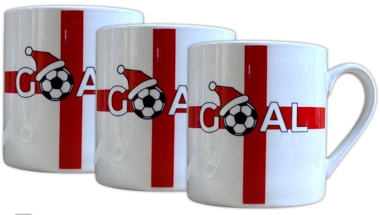 (St George's Flag) Ceramic Coffee Cup Mug Football Santa Hat Chunky Mug- 3 PACK