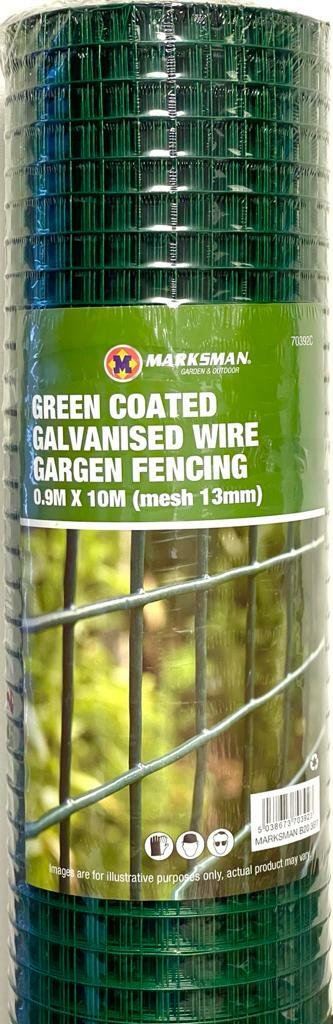 PVC Coated Wire Mesh Fencing 10M x 0.9M Height Green Galvanised Garden Fence