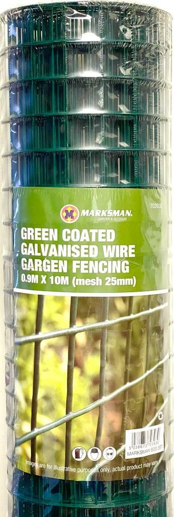 PVC Coated Wire Mesh Fencing 10M x 0.9M Height Green Galvanised Garden Fence